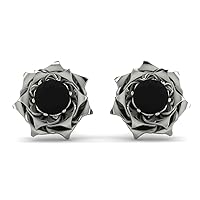 925 Sterling Silver Rose Flower Earrings Natural Black Onyx Sparkling Dainty Floral Pattern Casual Wear Daily Wear Party Wear Handcrafted Modern Design Accessories Gifts for Girlfriend