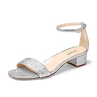 XYD Women Open Toe Strappy Low Block Heel Sandal Pumps Ankle Strap Buckled Wedding Dress Evening Flats Shoes