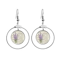 Purple Lavender Flower Plant Earrings Dangle Hoop Jewelry Drop Circle
