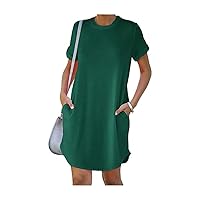 2024 Women's Casual Short Sleeve T Shirt Dress Basic Dresses with Pockets, t Shirt Dress, Tshirt Dress with Pockets