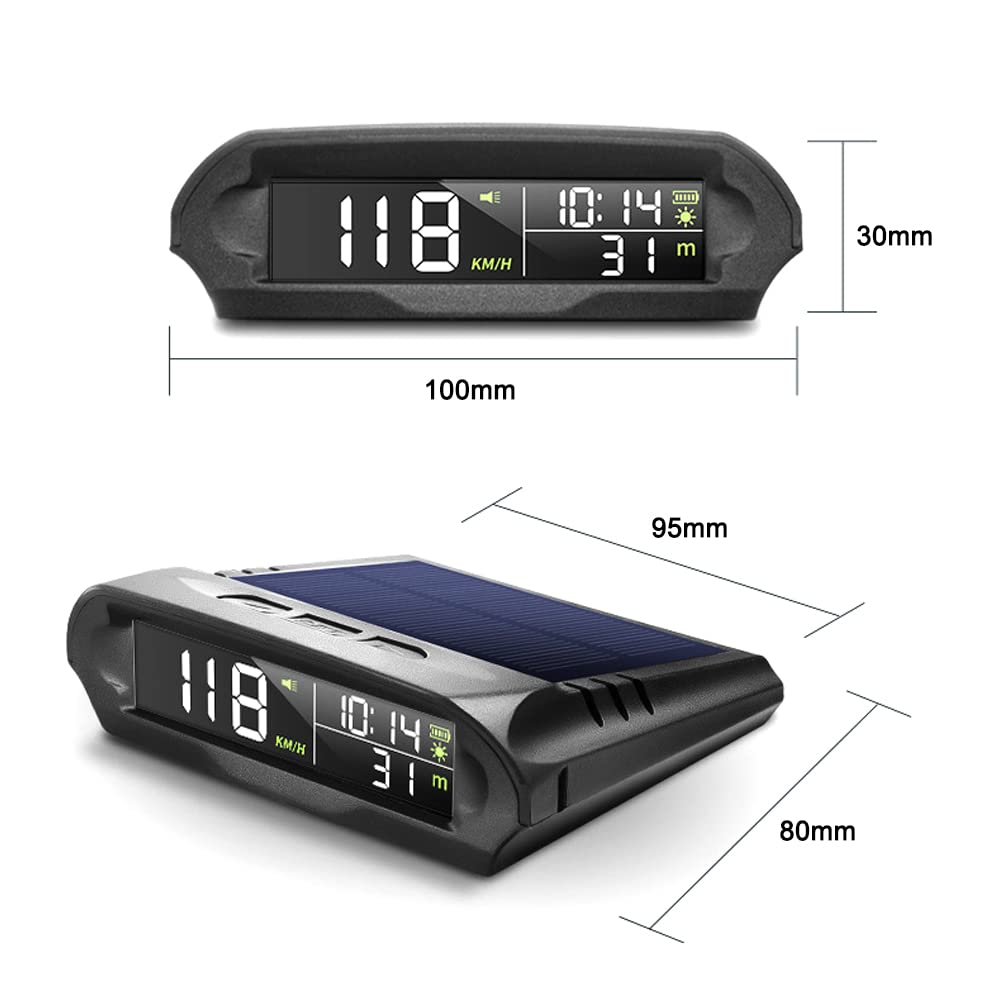 ERYUE Head up Display, Car Wireless Headup Display Solar GPS Digital Speedometer with LCD Screen Overspeed Alarm KMH/MPH Time/Altitude/Temperature/Speed Display