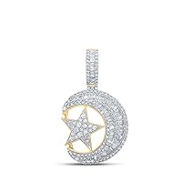 10kt Yellow Gold Womens Baguette Diamond Crescent Moon Star Pendant 3-5/8 Cttw