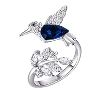 Ginger Lyne Collection Hummingbird Sterling Silver Blue CZ Flower Wrap Ring