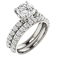 10K Solid White Gold Handmade Engagement Ring 2 CT Cushion Cut Moissanite Diamond Solitaire Wedding/Bridal Ring for Women/Her, Gorgeous Birthday Gift for Her