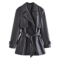 GMOIUJ Fashion Women's Short Trench Coat Vintage V-neck Belt Long Sleeve Women's Loose Coat Autumn Jacket