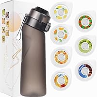 Upgrade Sports Air Water Bottle BPA Free Starter Up Set Drinking Bottles, 650 ml Fruit Fragrance Water Bottle, with 7 Flavour Pods%0 Sugar Water Cups, for Kids Outdoor Gift (Matte Black+7 Pod)