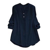 Women's Loose Fitting Linen Gauze Shirts for Women 2024 3/4 Sleeve Long Sleeve Plus Size Tunic Casual Summer Trendy