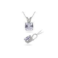 3.94-5.85 Cts of 10.2x10.2 mm AA Cushion Kunzite Scroll Solitaire Pendant in 14K White Gold