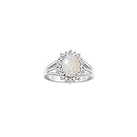 14K White Gold Ring: Princess Diana Inspired 9X7MM Gemstone and Dazzling Halo of Diamonds - Exquisite Jewelry for Women in Sizes 5-10