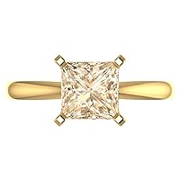 Clara Pucci 2.0 carat Princess Cut Solitaire Natural Brown Morganite Proposal Wedding Bridal Anniversary Ring 18K Yellow Gold