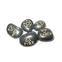 Black Jasper 5 Element Tumbled Stones Thick Genuine Earth Wiccan Pagan Pouch Gift Air Water Earth Fire Spirit Pentacle Star Spiritual Psychic Metaphysical