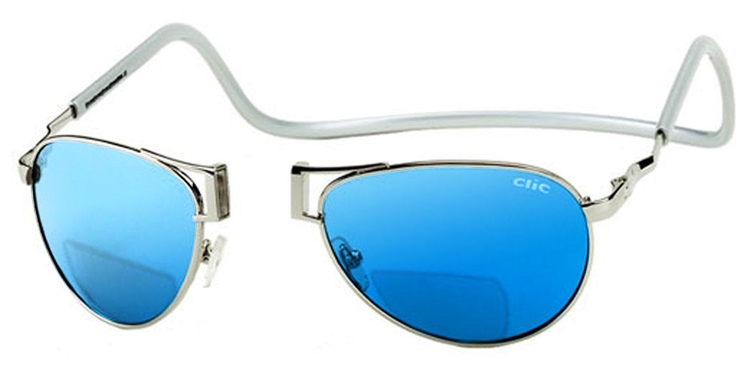 Clic Aviator Polarized Bi-Focal Reading Sunglasses in Silver