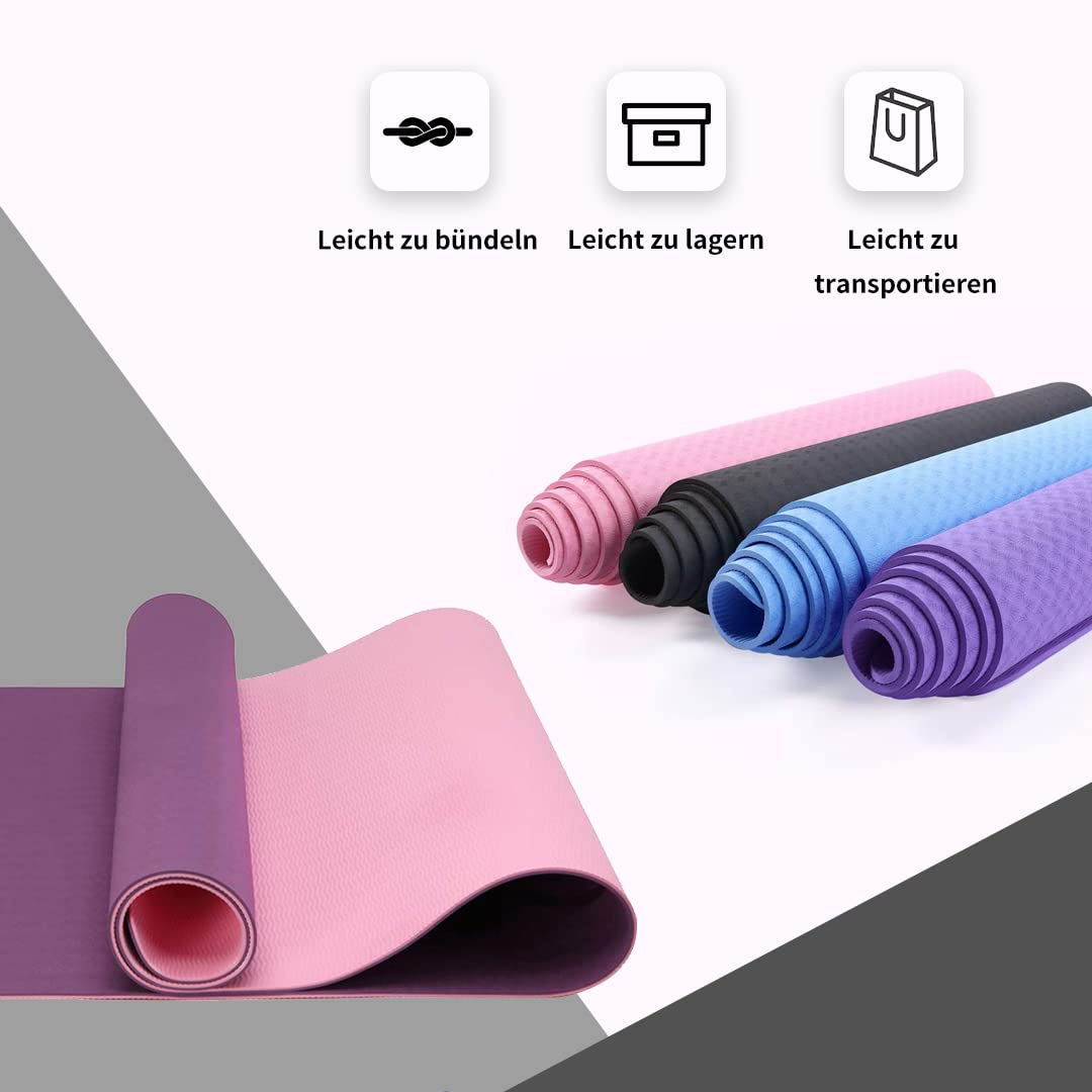 Good Nite Yoga Mat Gymnastics Pilates Exercise Mat for Women Non-Slip Thick 6mm with Carry Strap Tpe 183 x 61 x 0.6cm