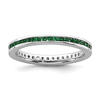 925 Sterling Silver Stackable Expressions Polished Created Emerald Ring Jewelry Gifts for Women in Silver 10 5 6 7 8 9 and 2.25mm 2.5mm
