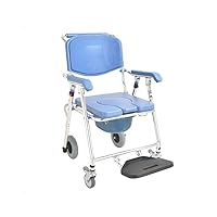 Foldable Commode/Shower Chair Bedside Commode Wheelchair Mobile Toilet Chair Transport Chair,Anti-Slip Shower Rolling Chair with Foldable Footrest,Up to 150 Kg Toilet Alternative Chair