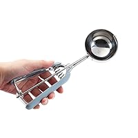 Comfy Grip 4 Ounce Ice Cream Scooper 1 Spring-Loaded Melon Ball Scoop - #8 Built-In Blade Gray Stainless Steel Cookie Baller Dishwasher-Safe Heavy-Duty