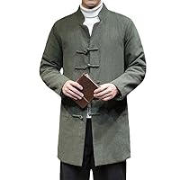 Winter Chinese Style Thickened Parka Long Windbreaker Men's Retro Tang Suit Hanfu Button Jacket