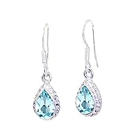 Choose Your Color 925 Sterling Silver Pear Drop & Dangle Earring in Gemstones Hypoallergenic Jewelry French Wire Back Design Earring Chakra Healing Birthstone for Women and Girls