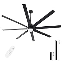 YUHAO 72 Inch Large Ceiling Fan with Light and Remote Control.6 Speed Reversible DC Motor, Dimmable Tri-Color Temperature LED.Black Industrial Style Ceiling Fan for Indoor or Covered Outdoor Use.