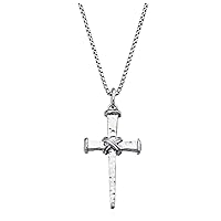 Miabella Italian Rope Wrap Nail Cross Pendant Necklace Box Chain, Rhodium or 18K Yellow Gold Over 925 Sterling Silver Made in Italy