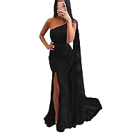 Women's One Shoulder Long Lace Applique Prom Dresses Mermaid Wedding Evening Gown