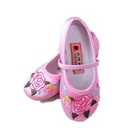 Children Girl's Flower Embroidery Loafer Shoes Kid's Cute Flat Dance Shoe Pink