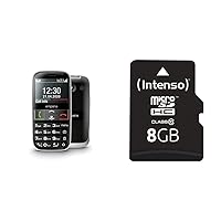 emporia ACTIVE | Senior Mobile Phone 4G Volte | Button Mobile Phone 4G Volte without Contract | Mobile Phone with Emergency Call Button | Black & Intenso microSDHC 8GB Class 10 Memory Card with SD