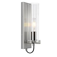 WOSHITU Brushed Nickel Wall Sconces - 1-Light Bathroom Vanity Light Fixture W/Clear Cylinder Glass, Industrial Indoor Wall Lights for Living Room Bedroom Hallway, UL Listed