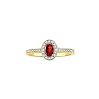Halo Ring with Diamond & Birthstone - 6X4MM Oval Gemstone Yellow Gold Plated Silver - Elegant Jewelry for Women - Available in Sizes 5-10