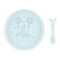 Disney Baby and Toddler Plate and Spoon Set, Silicone Dish for Babies and Kids, Baby Led Weaning, Children Feeding Supplies, Microwave Safe, Platinum Silicone, Ages 6 Months Up, Mickey Mouse