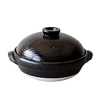 Saji Pottery Banko Ware 1 Bowl 3-in-1 Healthy Earthenware Pot (with Medium Lid and Slato) Tenmu, Made in Japan, Black, 68.6 fl oz (2,000 ml)