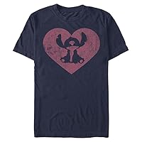 Disney Big Lilo Stitch Heart Men's Tops Short Sleeve Tee Shirt, Navy Blue Heather, 4X-Large Tall