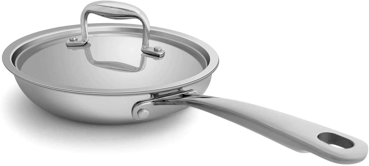 Fortune Candy Fry Pan with Lid, 3-ply Skillet, 18/8 Stainless Steel, Induction Ready, Dishwasher Safe, Silver (8-Inch)