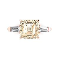 Clara Pucci 3.50 carat Asscher cut 3 stone Solitaire Natural Brown Morganite Proposal Wedding Anniversary Bridal Ring 18K Rose Gold