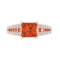 2.39ct Princess Cut Solitaire with Accent split shank Red Simulated Diamond designer Modern Statement Ring 14k Rose Gold
