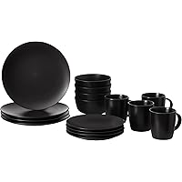 32 PC Dinnerware Dish Set for 8 Person | Mugs, Salad and Dinner Plates and Bowls Sets, Dishes with Highly Chip and Crack Resistant, Dishwasher and Microwave Safe, Black