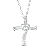 0.50 CT Round Created Diamond Swirl Cross Religious Pendant Necklace 14K White Gold Finish