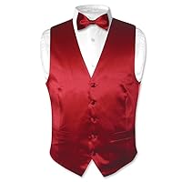 Men's SILK Dress Vest & Bow Tie Solid DARK RED BowTie Set for Suit or Tux