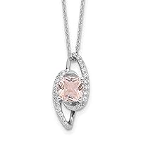 Cheryl M 925 Sterling Silver Rhodium Plated Cushion cut Simulated Morganite and White Brilliant cut CZ Necklace With 2 Inch Extender 18 Inch Jewelry for Women