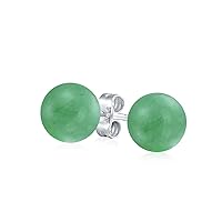 Large 10MM Natural Gemstone Round Bead Ball Stud Earrings .925 Sterling Silver for Women Teens -Variety of Birthstones