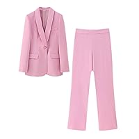 Ladies Single Button Blazer Loose Spring Straight Leg Pants Fashion Office Suit