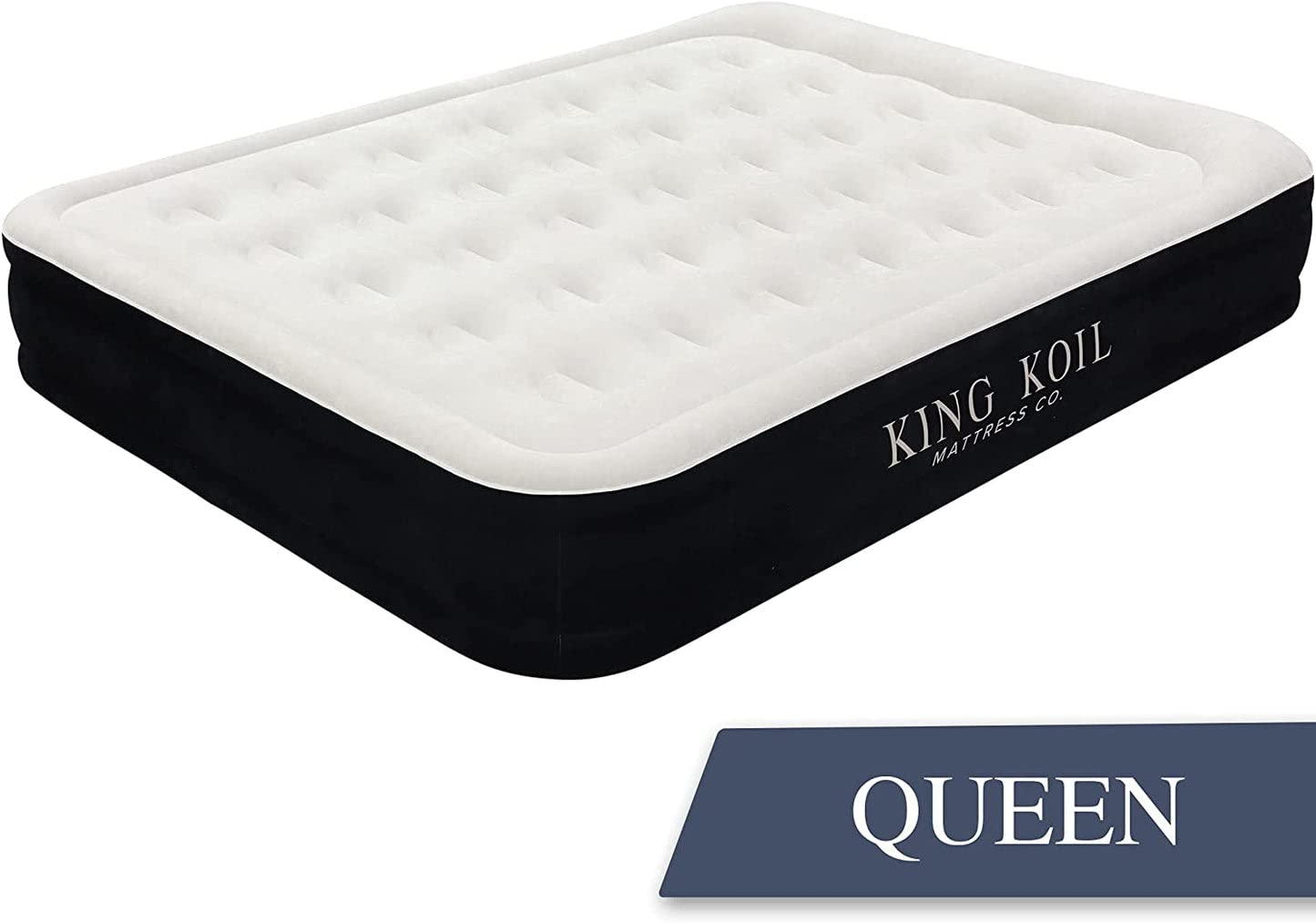 King Koil Luxury Queen Air Mattress with Built-in High Speed Pump, Blow Up Bed Top and Side Flocking, Puncture Resistant, Double High Inflatable Airbed for Camping, Home, Travel