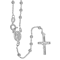 Assorted Sizes Sterling Silver 3-6 mm Rosary Necklaces for Women and Men Miraculous Medal Center Nickel Free Italy