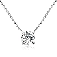 FENCCI 14K Real Gold Moissanite Necklace Classic 4-Prong Set Round Cut Moissanite Solitaire Simulated Diamond Choker Necklace for Women Girls Jewelry Gift, Available in 0.5ct-2ct, 16+2 Inch