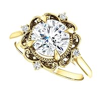 10K Solid Yellow Gold Handmade Engagement Rings 1 CT Round Cut Moissanite Diamond Solitaire Wedding/Bridal Ring Set for Womens/Her Propose Ring
