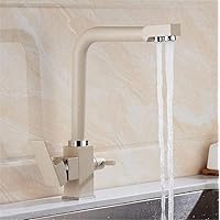 Filter Kitchen Faucets Chrome Mixer Tap 360 Rotation with Water Purification Features Mixer Tap Crane for Kitchen 3 Way Dual Handle Drinking Water Tap,Chrome/Beige