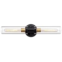 Bathroom Sconces Wall Lighting W/ Clear Glass, 2-Light Bathroom Vanity Light Fixtures, Modern Wall Lights for Mirror Living Room Hallway, Black and Gold Brushed Brass, E26 T10 Bulbs(Excluded)