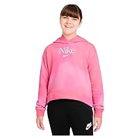 Nike Girl's NSW Print Pullover Hoodie (Little Kids/Big Kids) Archaeo Pink/White LG (14-16 Big Kid)
