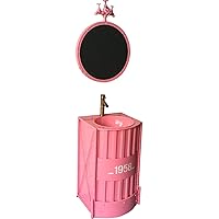 Industrial Style Vanity Unit with Basin, Modern Basin Cupboard with Faucet and Drain Free Standing Bathroom Storage Cabinet Under Sink 18.8 x 18.8 x 33.4 in,Pink,with Mirror
