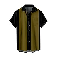 Vintage Bowling Shirt Short Sleeve Button Down Guayabera Loose Funny Retro Casual Holiday Shirts for Men